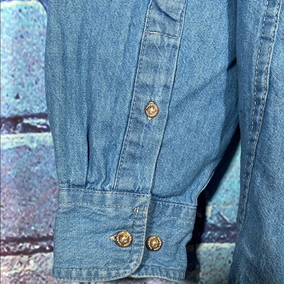 Harriton Denim Button-Up Shirt L Light Wash Embroidered Maya Lin School Husky - Picture 8 of 11